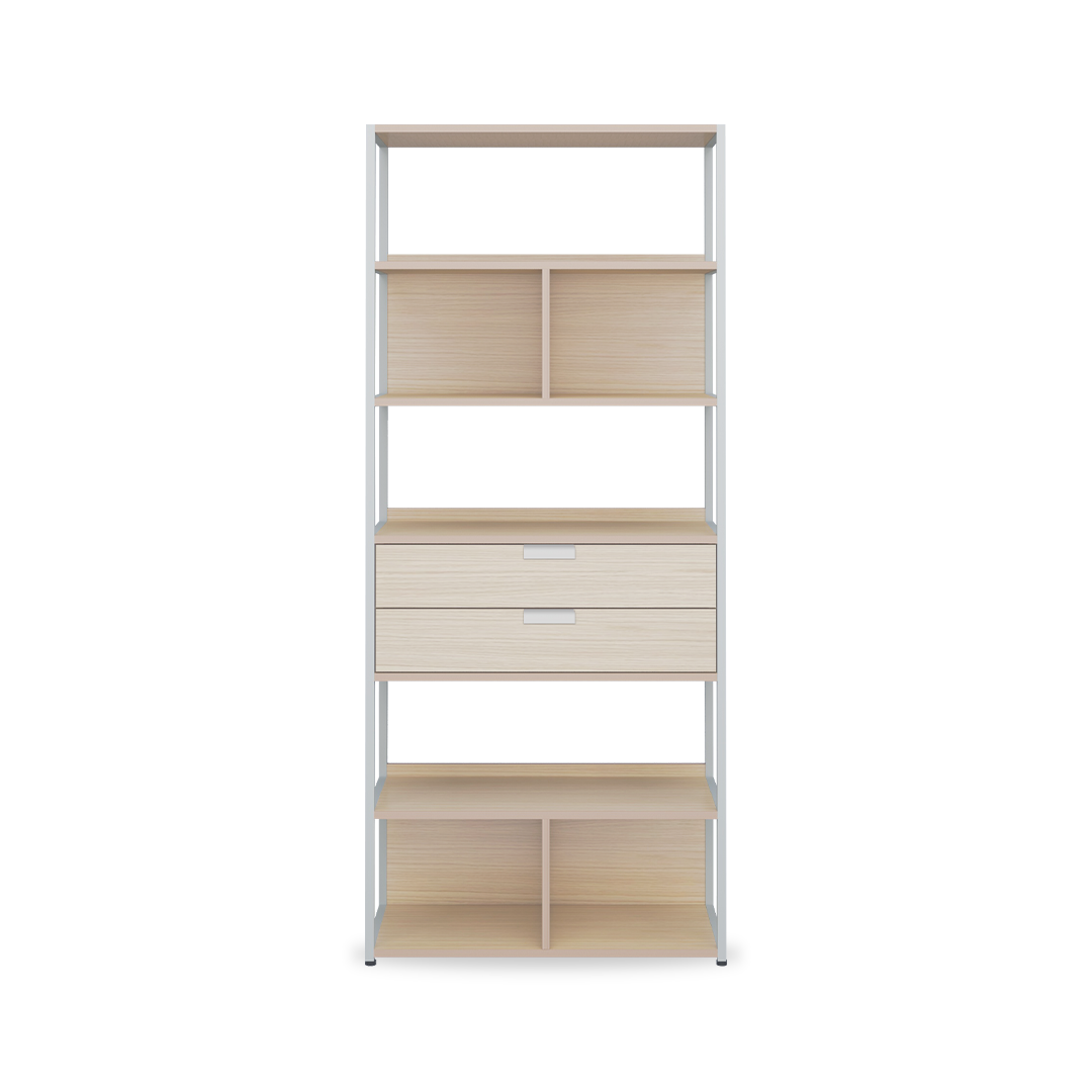 LEON 6 Tier Bookshelf 800 (2 drawers)